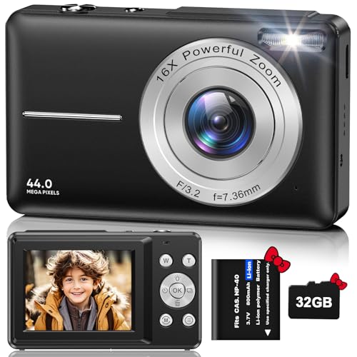 Produktbild: digital camera 1080p 44mp mit 32gb speicherkarte und 16x zoom für kinder und erwachsene schwarz