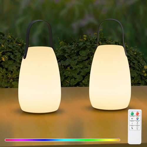 uuffoo led tischlampe outdoor akku 2 stück wasserdicht dimmbar 8 farben für camping garten terrasse