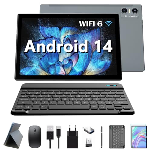 WLAN 6 Tablet KADYBE 10 Zoll Android 14, 64GB ROM, Octa-Core, 7000 mAh, Grau