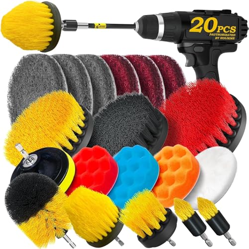 holikme bohrmaschine bürstenaufsatz set, drill brush für felgen, fliesen, auto, badezimmer