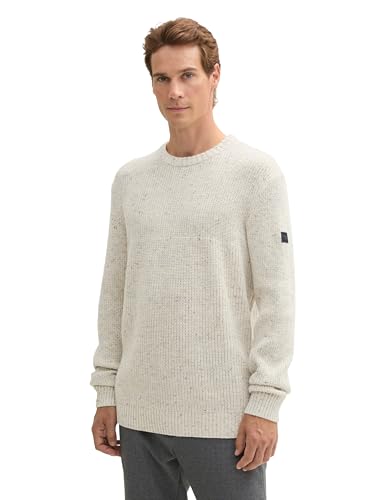 tom tailor herren strickpullover crewneck offwhite melange multi neps, l