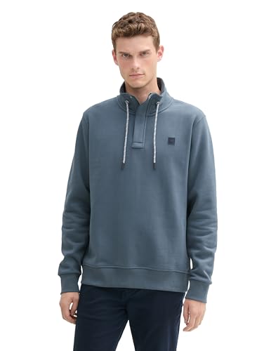 troyer sweatshirt herren tom tailor mit logo-badge stormy blue, XXL