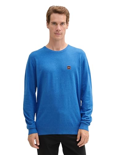 Produktbild: herren strickpullover tom tailor mit logo-badge, midsummer blue melange, m