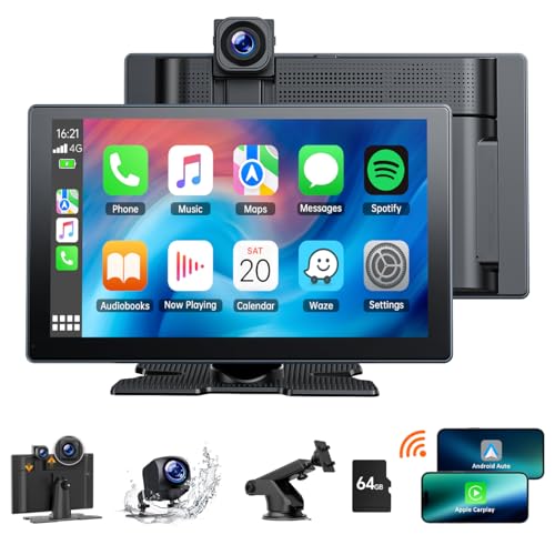 volam 9 zoll wireless apple carplay display mit 4k dashcam und gps, 64g sd-karte