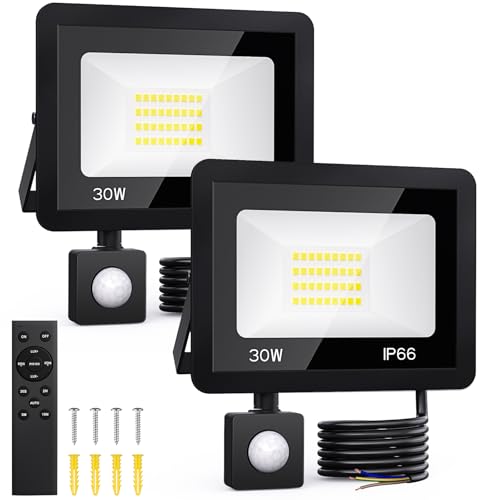 30W led strahler außen mit bewegungsmelder, 2 stück, kaltweiß, ip66 wasserdicht