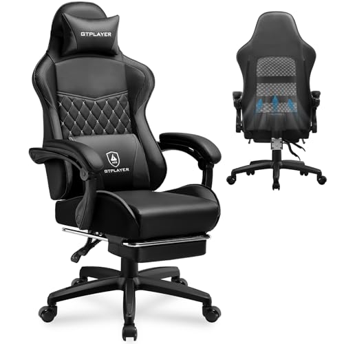 gtplayer gaming stuhl ergonomisch höhenverstellbar mit fußstütze und lendenwirbelstütze schwarz