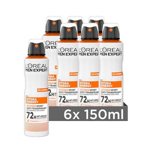 l'oreal men expert deospray 72h für männer, antitranspirant, kühlender effekt, 6 x 150 ml