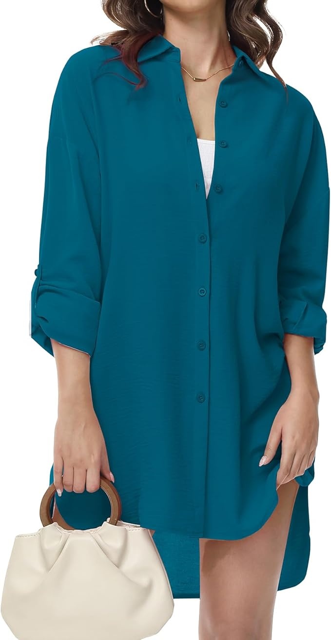 Tanmolo Damen Bluse V-Ausschnitt Langarm Hemdbluse Casual Shirt Knöpfen Tops