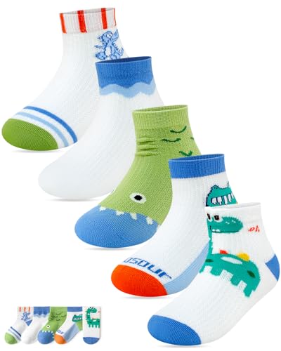 Kyopp 5 Paar Kinder Socken Baumwolle Dinosaurierprint leicht und luftig, Größe 25-37 EU für Jungen und Mädchen