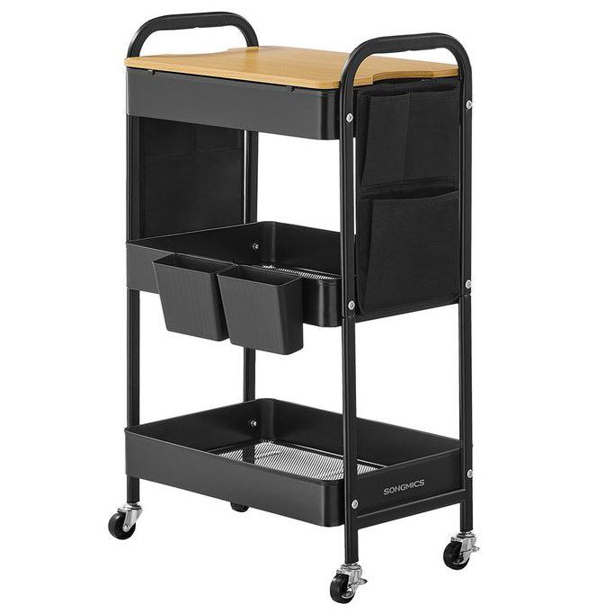 songmics rollwagen mit 3 ablagen und 2 abnehmbaren behältern für 29,25
