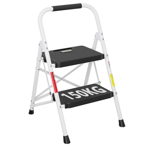 Produktbild: Trittleiter 2 Stufen klappbar von bontec, 150kg, anti-rutsch, faltbar, weiß