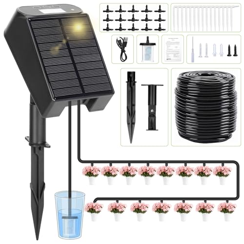 solar bewässerungssystem balkon, automatisches diy tropfbewässerung set 15m schlauch, 15 tropfköpfe