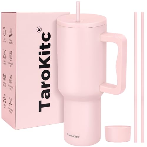 tarkitc trinkflasche 1,2 l mit strohhalm auslaufsicher für auto-becherhalter hellrosa