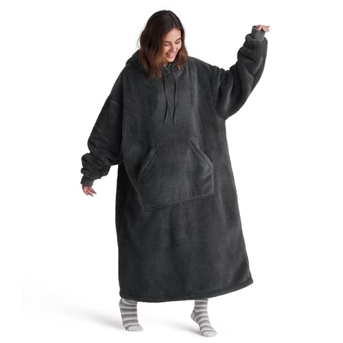 bedsure hoodie decke mit ärmeln tragbare kuscheldecke geschenk für frauen herren anthrazit 129x75