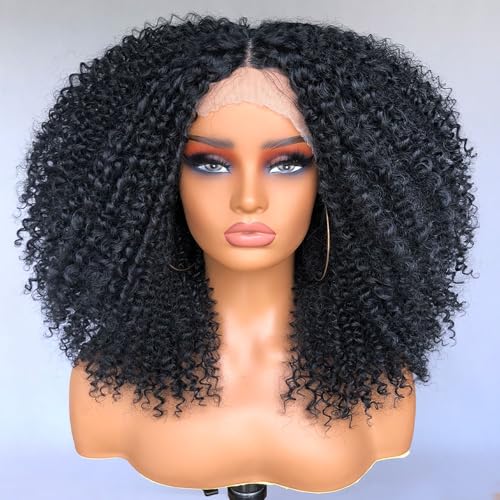 lockige lace front perücke für schwarze frauen, afro synthetische perücke schwarz, vorgezupft mit babyhaar