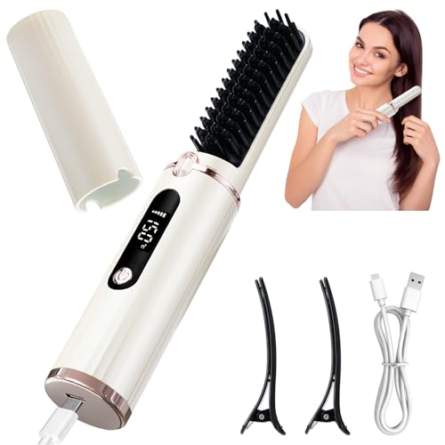 aceshop kabellose glättbürste, tragbare haarglätterbürste mit 4 temperaturen, usb wiederaufladbar
