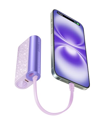 power bank 10000mAh mit usb c kabel, veger 20W pd, kompatibel mit iphone, samsung, lila