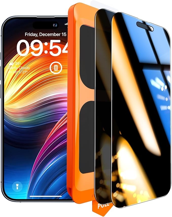 iPhone 15 Pro Panzerglas Schutzfolie 9H, Full Screen, Anti-Spy, 2 Stück