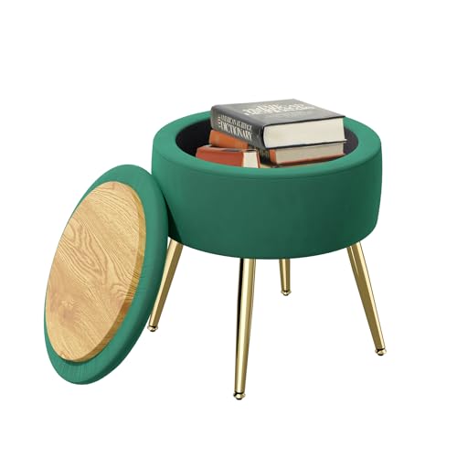 Produktbild: hawthyhome hocker dunkelgrün rund mit stauraum gepolstert metallstütze abnehmbar