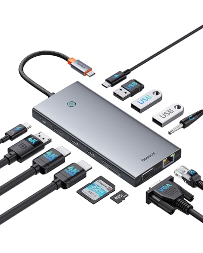 Produktbild: baseus dock station usb c 13-in-1 3 monitore 2 hdmi 4k 60hz ethernet für laptops