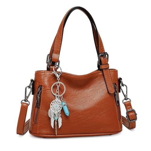 vinbagge damen handtasche umhängetasche shoulderbag mittelgroß pu leder braun