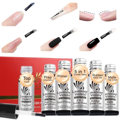 uv-gel-nagellack set 6pcs von lavender violets - builder gel, basislack, top coat, nagelprimer