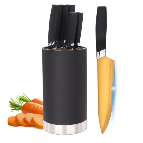 justup messerset 6-teilig edelstahl mit runder messerblock und goldenen klingen