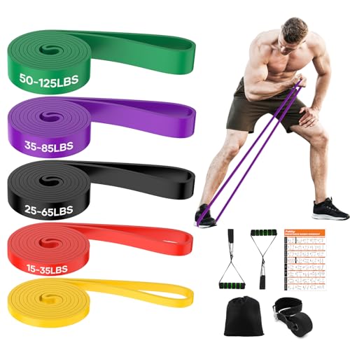 fokky fitnesbänder set 5 widerstandsband resistance bands mit türanker, 2 griffen, tasche