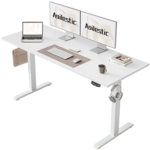 höhenverstellbarer schreibtisch elektrisch 140 x 60 cm, Agilestic, ergonomisch weiß