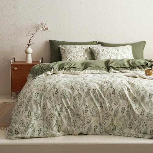 lanqinglv bettwäsche set 135 x 200 cm grün blätter blumen wendbar oeko-tex 1 kissenbezug 80 x 80 cm