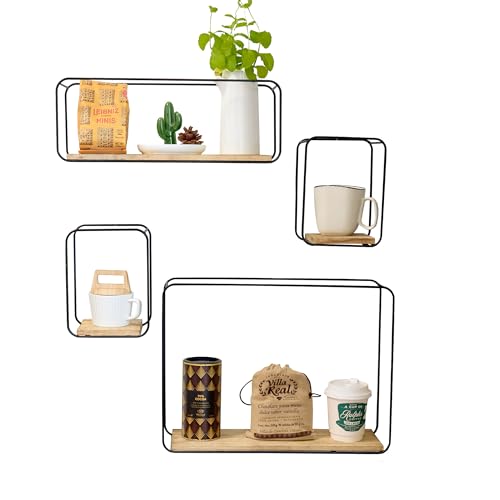 wandregal set 4-teilig von hawthyhome metall und holzbretter für wohnzimmer, schlafzimmer, küche