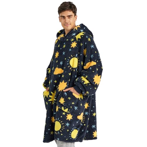 bedsure decke mit ärmeln hoodie decke damen tragbare kuscheldecke 107x90cm Sterne Mond