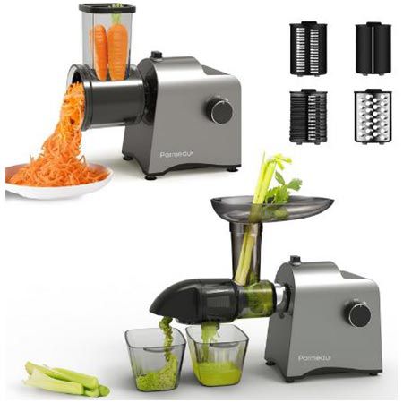 slow juicer und gemüsereibe parmuda 2-in-1 250w für 59,99 euro