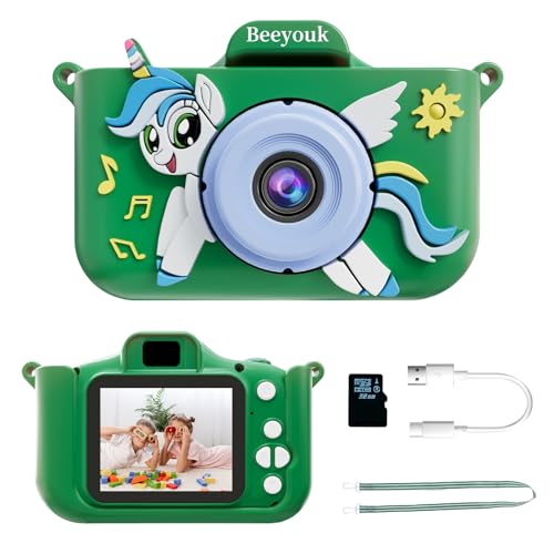 beeyouk kinder kamera, digitalkamera für mädchen ab 4 jahre, einhorn fotoapparat, spielzeug kamera für 3-8 jahre