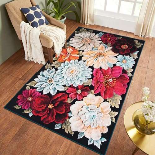 Sedefen kurzflor teppich 150x200 cm bunter blumen muster wohnzimmer schlafzimmer boho