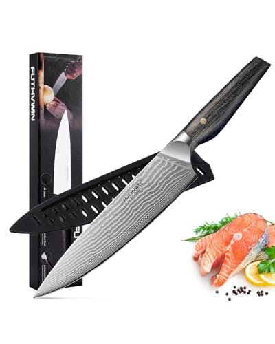 damast küchenmesser 20cm klingenlänge ultra scharf futhvwin mit schutzhülle und pakkaholz griff
