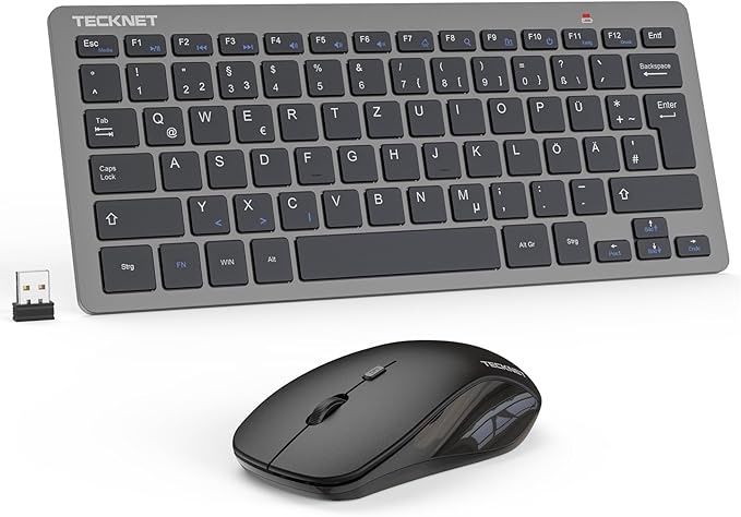 Produktbild: TECKNET kabelloses Tastatur-Maus Set, QWERTZ, 2.4 GHz, 15m Reichweite, Grau