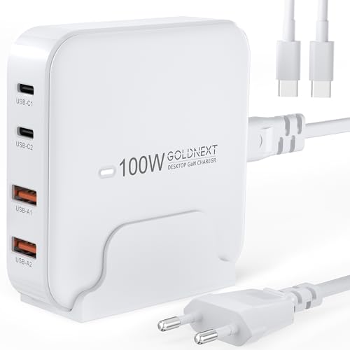 usb c ladegerät 100w goldnext 4-port gan charger pd 3.0 kompatibel mit macbook, iphone, galaxy s24