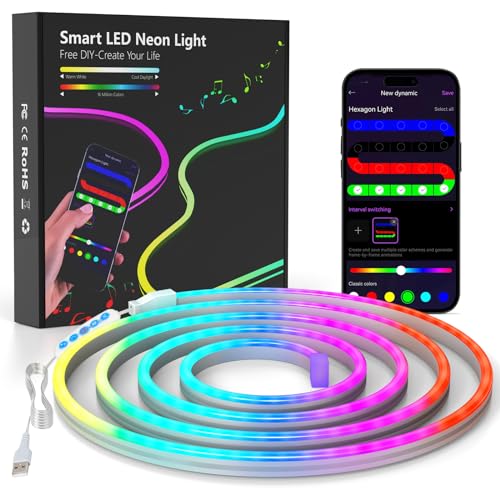 rgb neon led strip 3m mit app-steuerung, musik sync für wohnzimmer, schlafzimmer