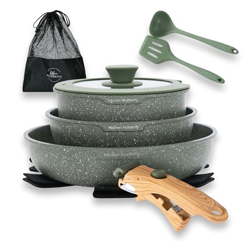 kitchen academy topfset 10tlg, induktionsgeeignet mit marmorbeschichtung, grün