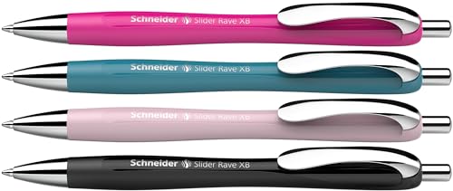 Schneider Kugelschreiber Slider Rave XB blau, 4 Stück, limitierte Sonderedition