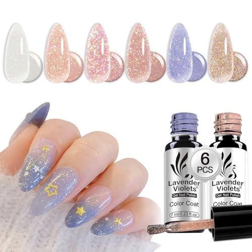 lavender violets nagellack set 6er jelly gel milchweiß pink glitzer uv led 2023