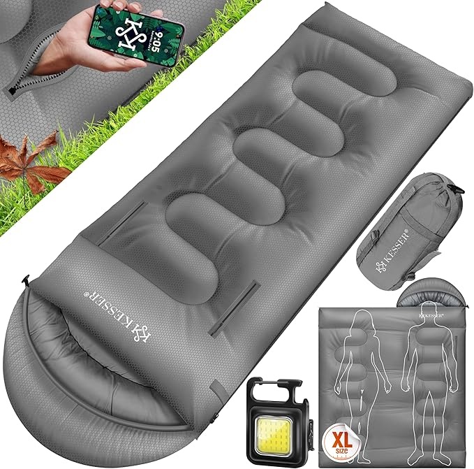 kesser schlafsack outdoor 3-4 jahreszeiten deckenschlafsack wasserabweisend inkl. lampe