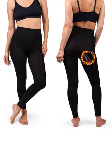 thermo leggings für damen, blickdichte strumpfhose schwarz, winter (l/xl) - basic treasure