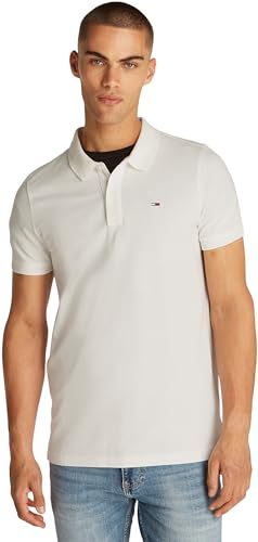 tommy jeans poloshirt herren kurzarm slim fit ecru weiß größe L