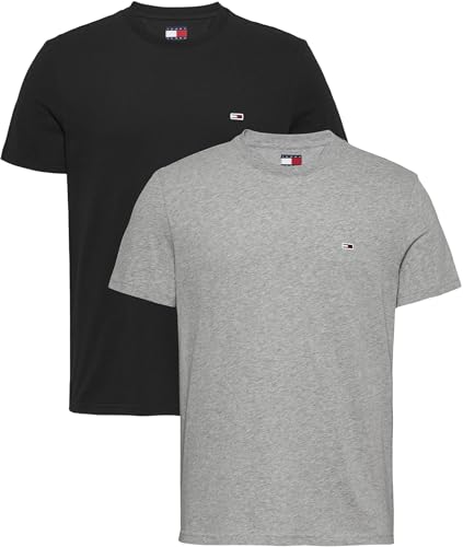 tommy jeans herren t-shirt 2-pack jersey grau schwarz XXL