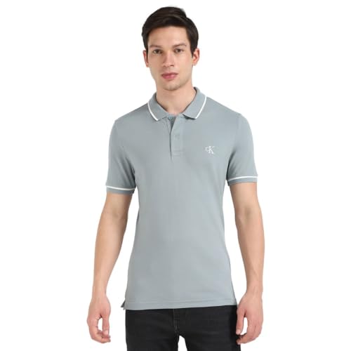 calvin klein herren poloshirt kurzarm slim fit mit stretch, blau, größe m