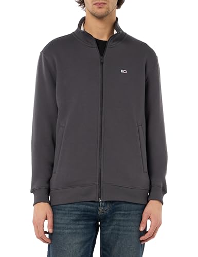 tommy jeans sweatshirt herren mit reißverschluss fleece grau washed black M EU