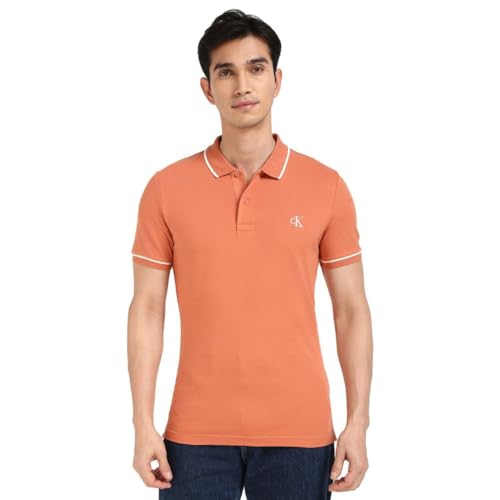 calvin klein herren poloshirt kurzarm slim fit mit stretch, orange, xs