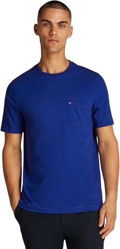 tommy hilfiger herren t-shirt kurzarm mit brusttasche blau wedge blue, s